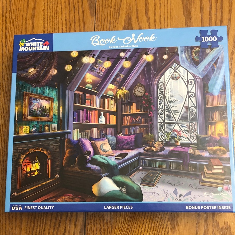 White Mountain Puzzle “Book Nook” 1,000 Pieces Larger Pieces Bonus Poster